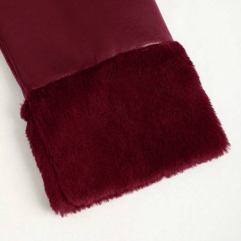Burgundy Leather Jacket With Fur - Picture 5 of 10